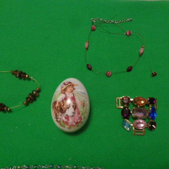 VINTAGE RETRO EDWARDIAN GOLF TOWEL BLING BUCKLE OLD FASHION EGG JEWELRY PART LOT - Picture 3 of 10